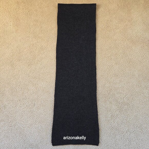 NWOT Extra Fine Merino Wool Scarf Italian Yarn Charcoal Grey Ribbed - Picture 10 of 13